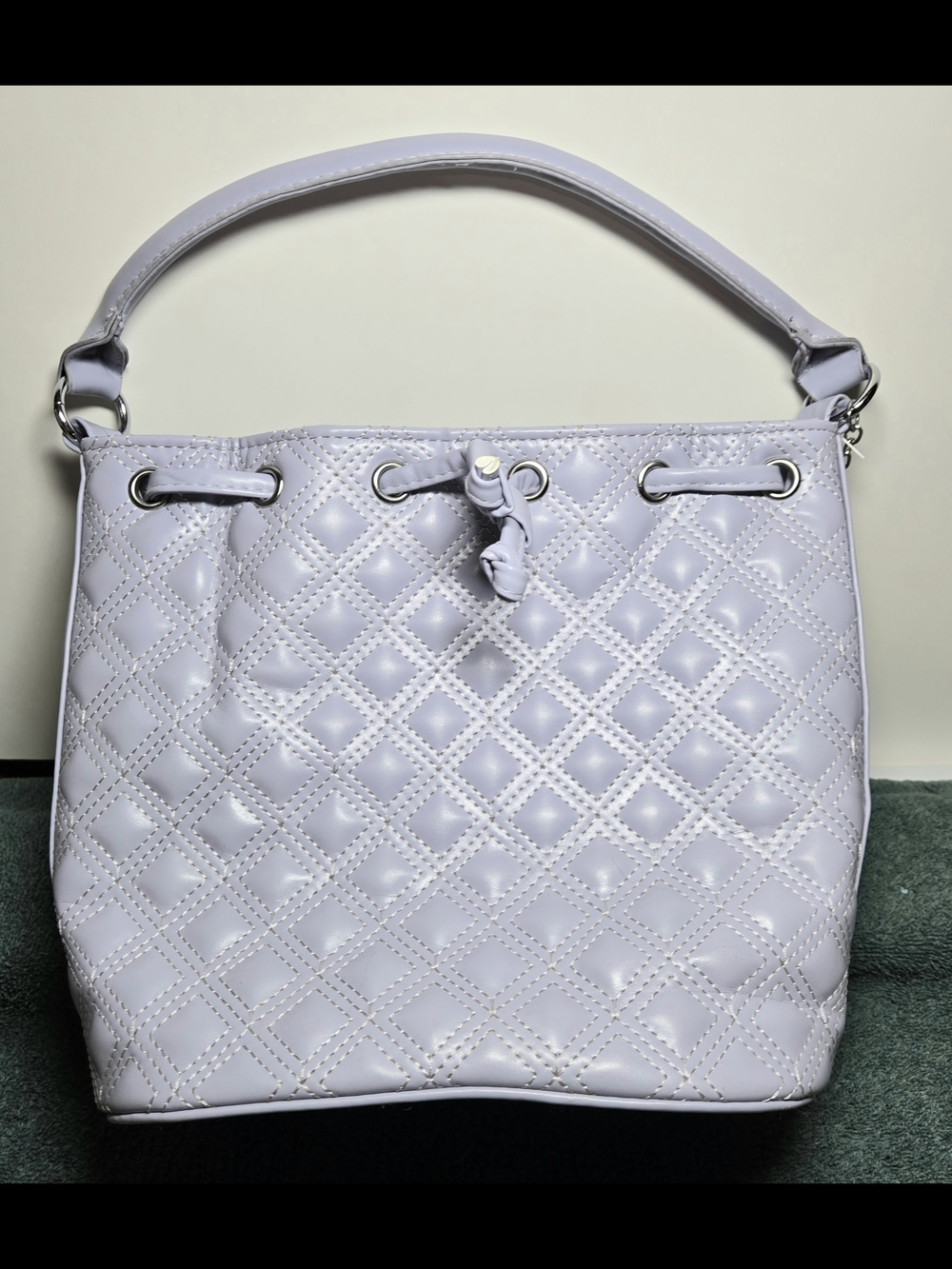 Loulu Lavender Quilted Bucket Bag Purse Silver L Charm
